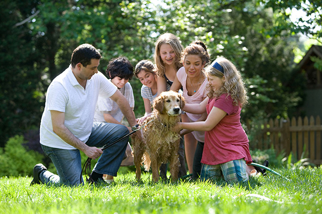 Familie mit Haustier - sowohl Menschen als auch Tiere können durch die Bioresonanz gute Erfahrungen sammeln